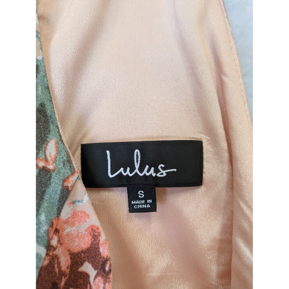 Lulus Maxi Dress Women's Small Peach Floral High Halter Neck Sleeveless Chiffon - Picture 6 of 11